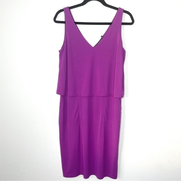 NWT Lauren Ralph Lauren Purple Double V Neck Dress Size PM - Picture 1 of 8